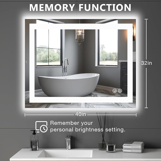 DUMOS 32.1"x40.1" LED Bathroom Mirror, Smart Anti-Fog Bathroom Vanity Mirror - Image 2
