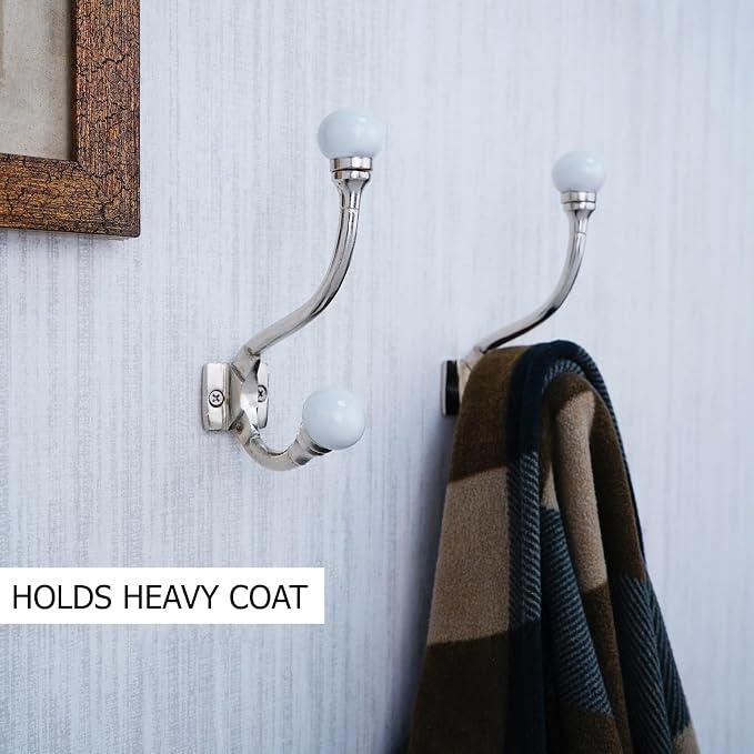 Indian Shelf Pack of 12 Heavy Duty White Double Prong Ceramic Decorative Wall - Image 2