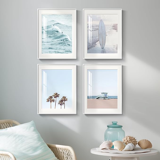 Framed Coastal Beach Wall Art for Living Room, 4 Piece Ocean Wave Palm Tree - Image 2