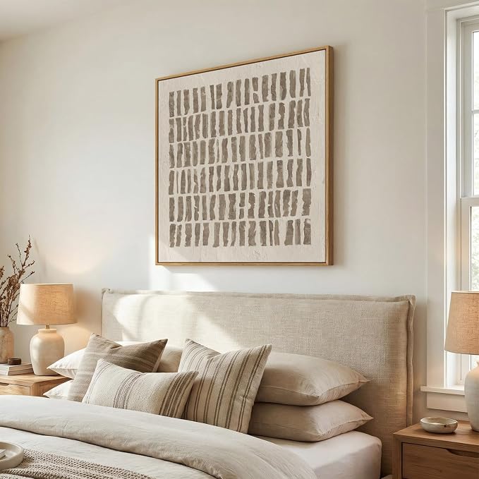Framed Neutral Abstract Wall Art, Modern Beige Canvas Prints Artwork - Image 2