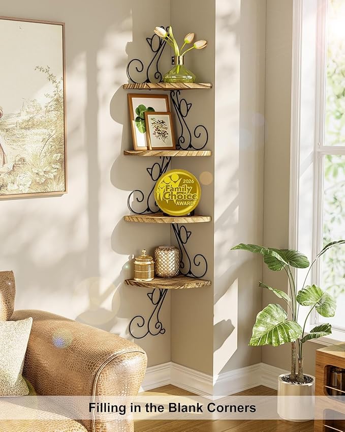 Alsonerbay Wall Mount Corner Shelves 4 Tier Floating Corner Storage Wood - Image 3