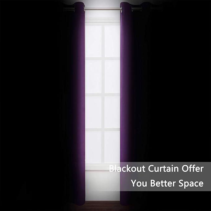 LEMOMO Purple Blackout Curtains 34 x 84 Inch Length/Set of 2 Curtain - Image 3
