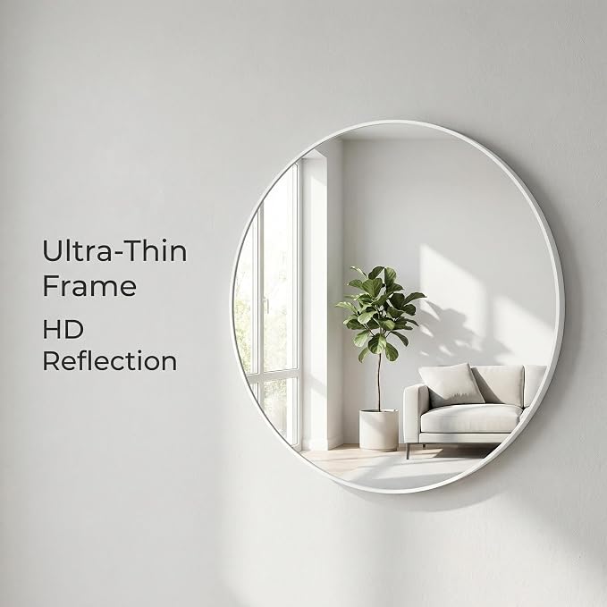 HARRITPURE Round Mirror 20" White Wall Mounted Circle Mirrors Vanity Mirror - Image 4