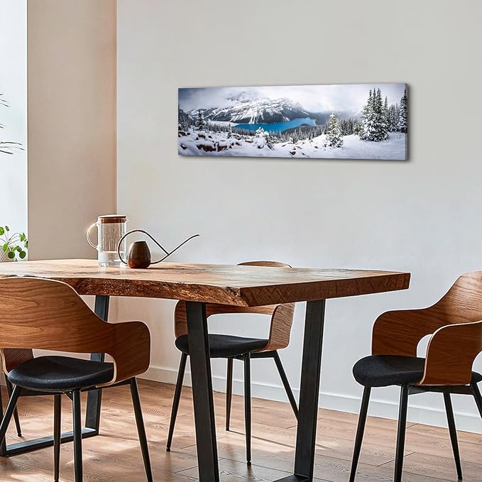 Snow Mountain Canvas Wall Art White Clouds Misty Forest Landscape Prints - Image 3