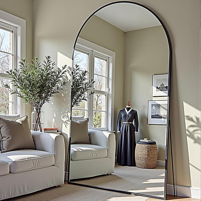 Prywot Full Length Mirror, Oversized 81"x41" Arched-Top Floor Mirror, Free - Image 3