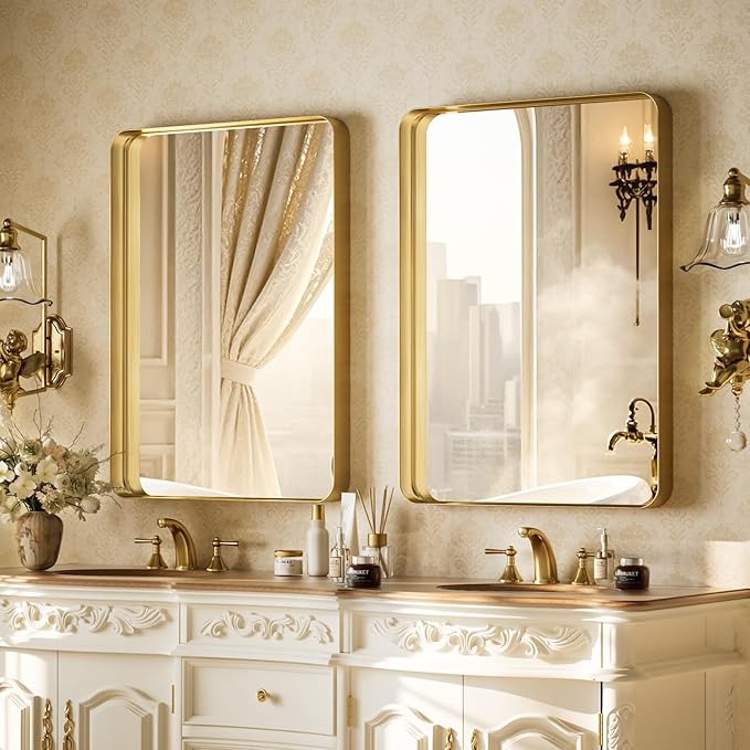 VooBang Bathroom Mirror 24x32 inch, Modern Round Corner Bathroom Vanity Mirror - Image 5