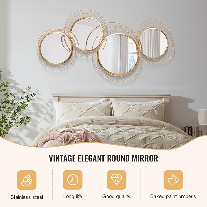 Large Decorative Wall Mirror, Modern Gold Wall Art Mirrors - Image 4