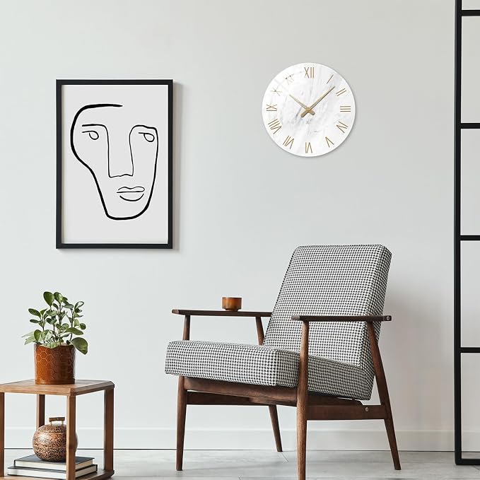 White Marble Large Clocks for Living Room Round Glass Wall Clock Battery - Image 2