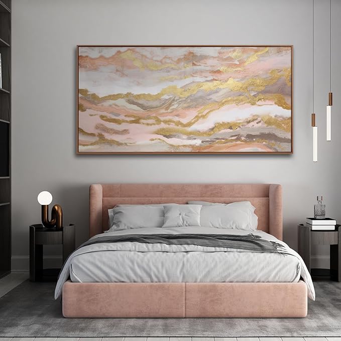 Abstract Pink Canvas Wall Art Framed Gold Abstract Line Artwork - Image 3