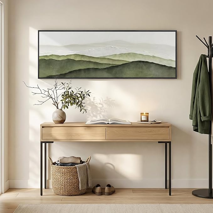 Large Framed Green Abstract Mountain Wall Art - Image 8