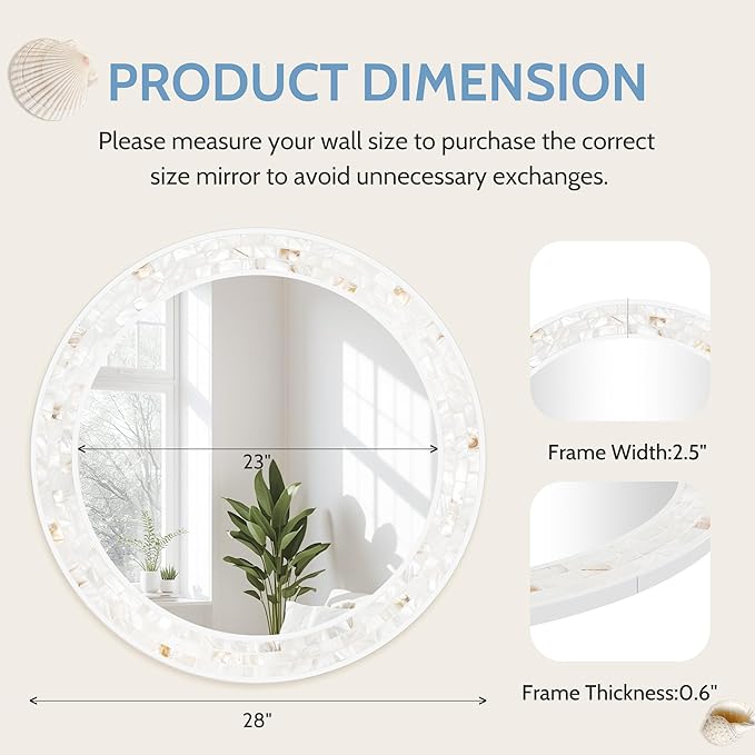 Tanmicoshomy Round Bathroom Mirror 28 Inch, Circle Mosaic Wall Mirrors - Image 3