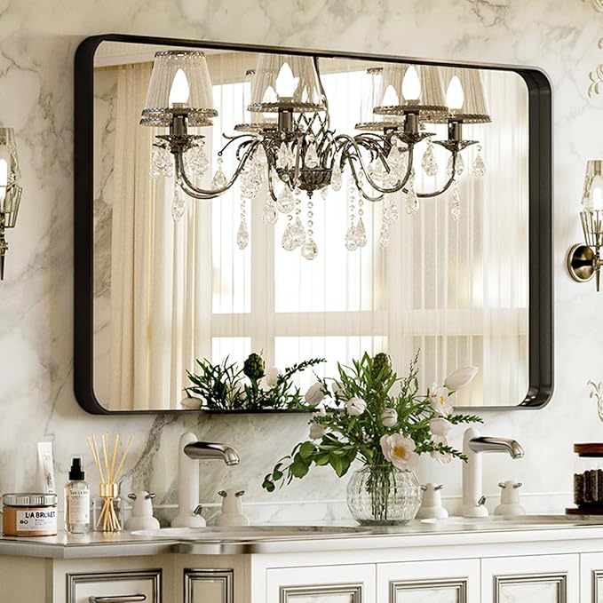 VooBang Bathroom Mirror 24x32 inch, Modern Round Corner Bathroom Vanity Mirror by VooBang