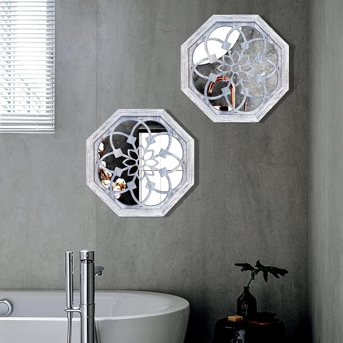 ZOLAPI 2 PCS Octagon Wall-Mounted Mirrors, Vintage Farmhouse Mirror - Image 3