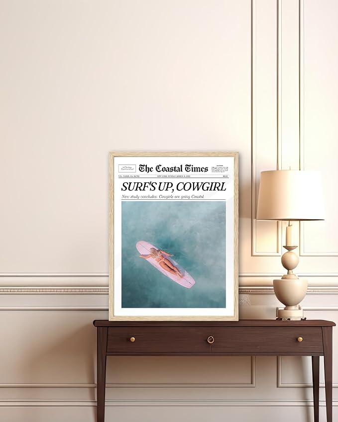 iHery Framed Coastal Trendy Cowgirl Wall Art Decor, Natural OAK Wood 12x16in - Image 6