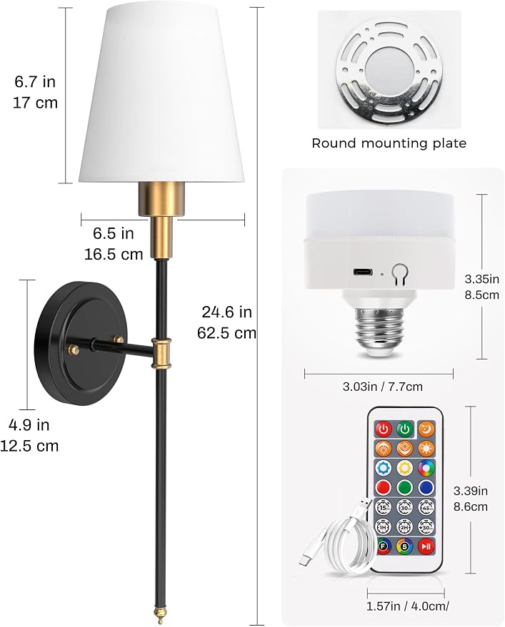 DORESshop Battery Operated Wall Sconce Set of 2, Wireless Wall Light Easy to - Image 8
