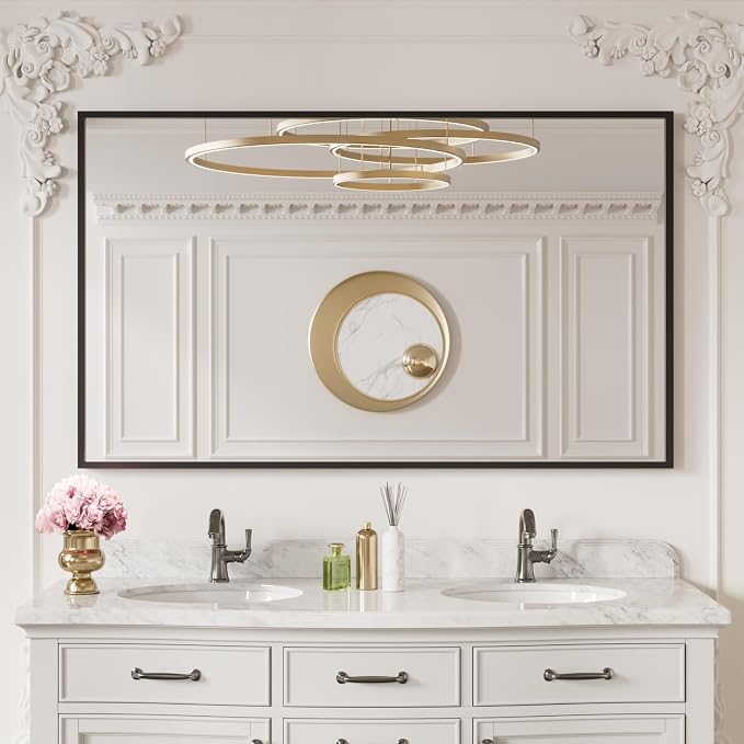 LOAAO 60"X30" Black Rectangle Bathroom Mirror Wall, Matte Black Aluminum Alloy - Image 4