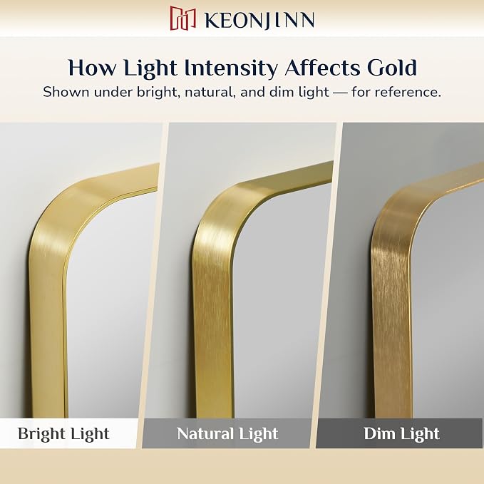 Keonjinn Gold Bathroom Mirrors for Over Sink, 24” x 30” Rounded Rectangle - Image 8
