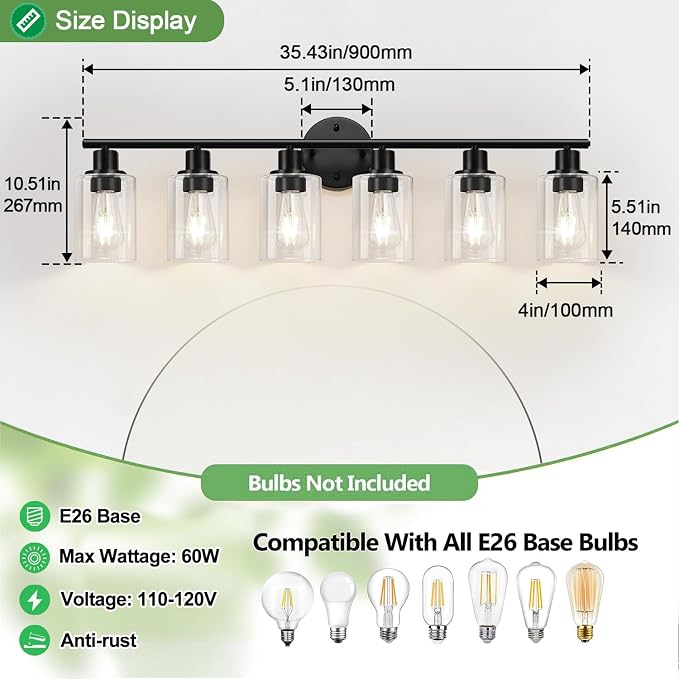 Zarbitta 6-Light Bathroom Light Fixtures, Bathroom Wall Lamp - Image 8