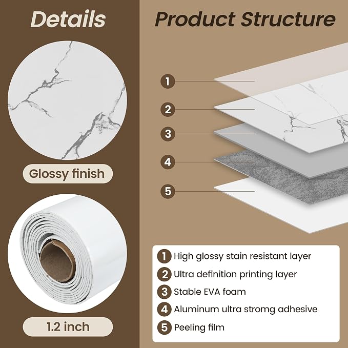 KASARO Peel and Stick Backsplash Wall Tile, 118 × 47 inch, Self-Adhesive - Image 3