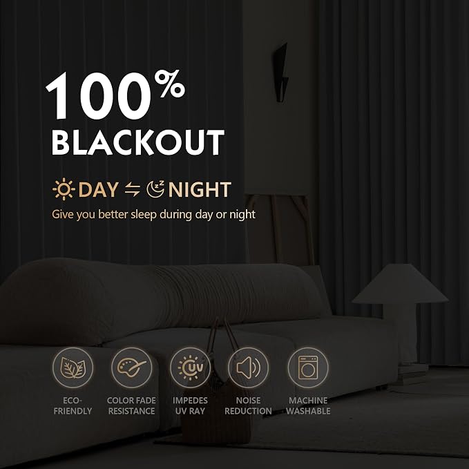 FMFUNCTEX 100% Dark Grey Blackout Curtains - Image 3