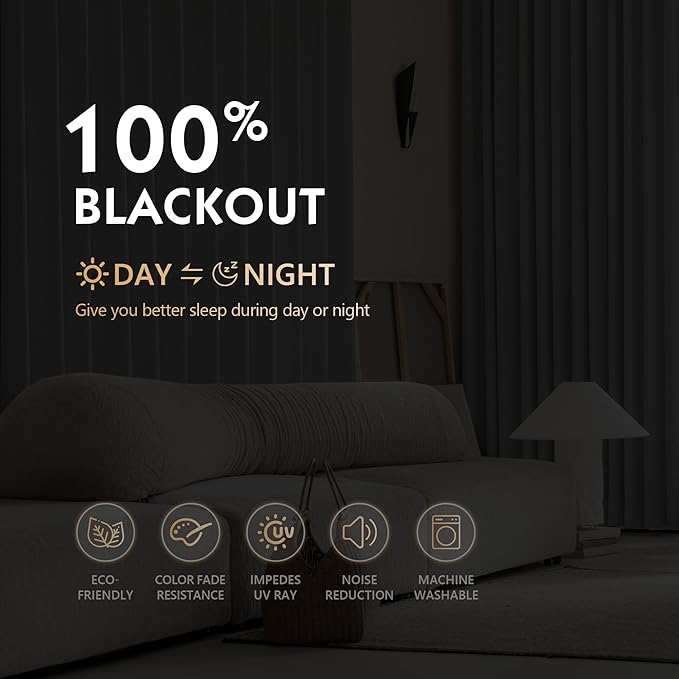 FMFUNCTEX 100% Dark Grey Blackout Curtains - Image 3