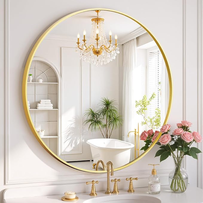 Round Wall Mirror 24 Inch Gold Vanity Mirror by SageNest