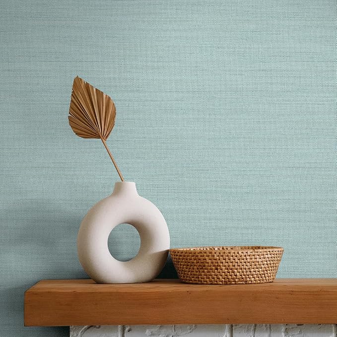 Tempaper Textured Seaglass Green Horizontal Faux Grasscloth Removable Peel and - Image 3
