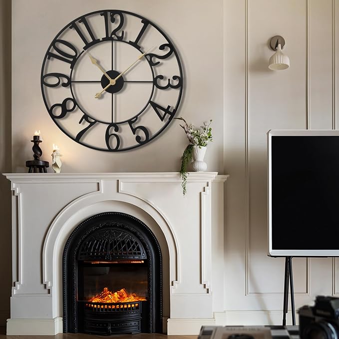LEIKE Large Wall Clock, Battery Operated, Decorative Retro Black Metal Clock - Image 6