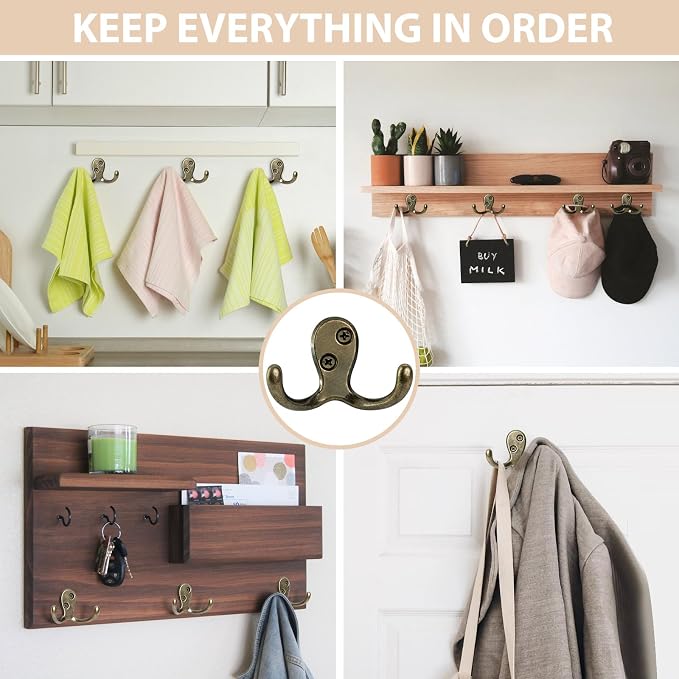 Homanu 10 Pack Coat Hooks, Heavy Duty Double Prong Coat Hooks Wall Mounted - Image 2