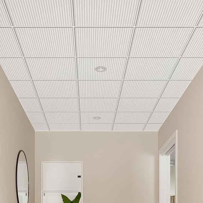 12 PCS 2ft x 2ft PVC White Slat Decorative Ceiling Tiles, Fluted Drop Ceiling - Image 5