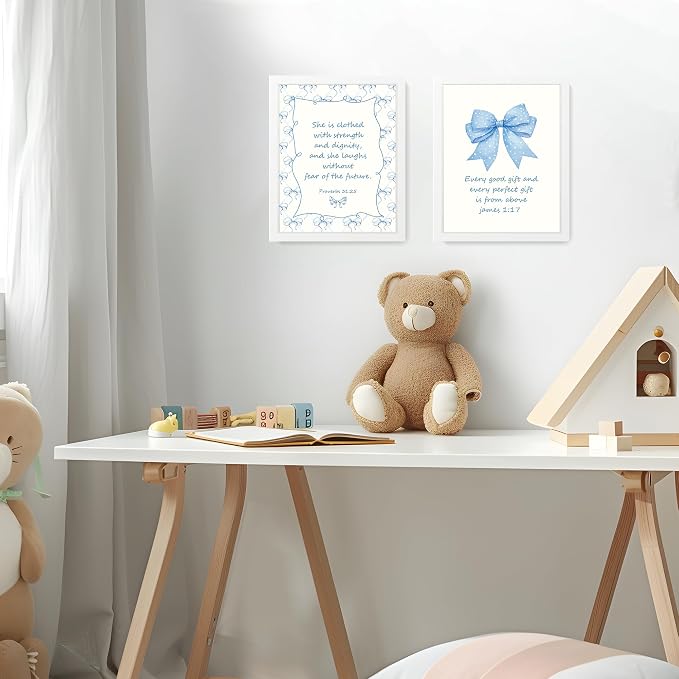 LARTSFRO Coquette Blue Bow Jesus Wall Art Decor Posters, Light Blue Bow Room - Image 5