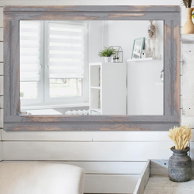 AAZZKANG Wood Framed Mirror Rectangular Rustic Wall Mirrors Decorative Large - Image 5