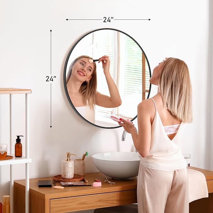 DUMOS Black Circle Mirror for Wall 24.02 inch, Bathroom Round Mirror for Over - Image 3