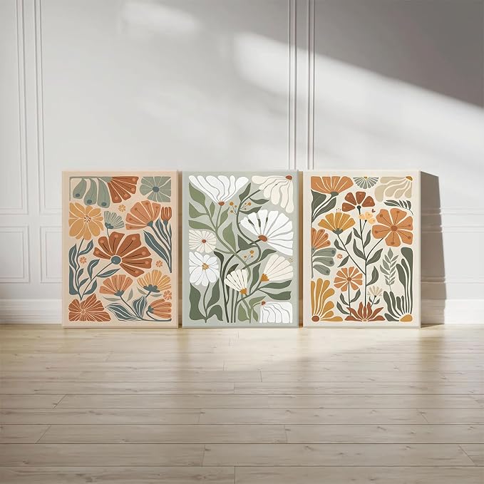 KISSFOX Framed Canvas Wall Art Abstract Floral Botanical Print Set of 3 Green - Image 6