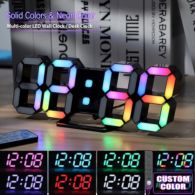 KOSUMOSU LED Digital Clock Neon Clock 9.7" Black Gaming Clock RGB LED Wall Clock - Image 3