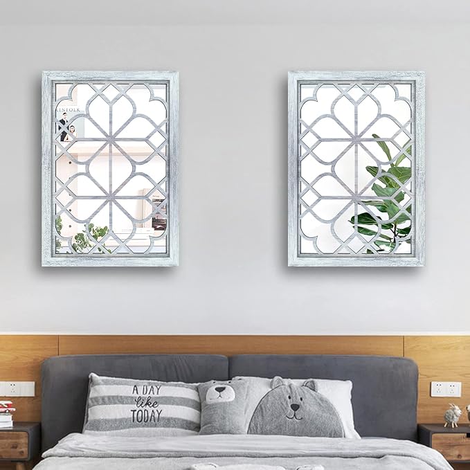 Wocred Set of 2 Rectangular Wall Mirror, Gorgeous Rustic Farmhouse Accent Mirror - Image 2