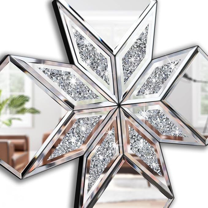 Crushed Diamond Decorative Mirror 2 Pack 16.75x16.75” Diamond Shape Glass Decor - Image 4