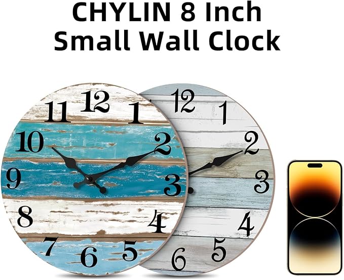 CHYLIN Wall Clock, Silent Non Ticking Battery Operated, Rustic Coastal Country - Image 5