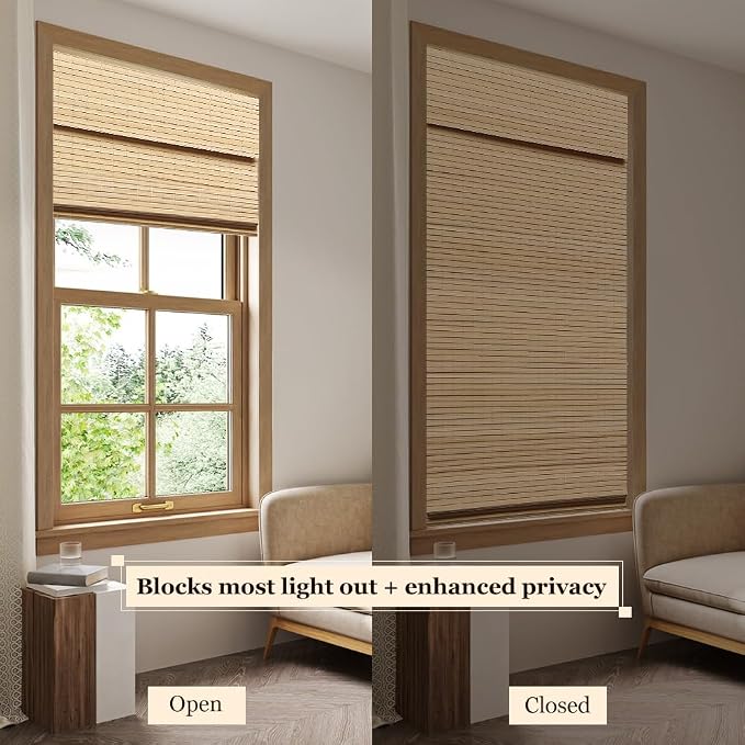 LUCKUP Cordless Bamboo Roman Blinds Shades - Image 2