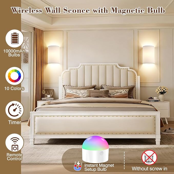 Battery Operated Wall Sconce Set of Two: 10000mAh Wireless Wall Light - Image 2