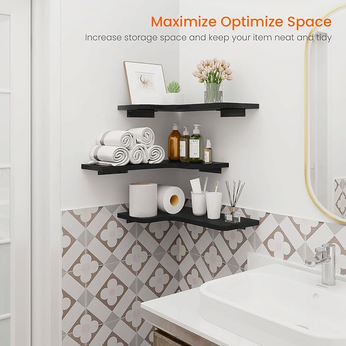 Homode Corner Shelves Wall Mounted, 3 Tier Wooden Hanging Display Shelf - Image 4