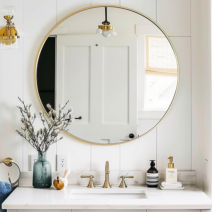 Gold Round Mirror 16 inch, Round Bathroom Mirror, Wall Mirrors - Image 5