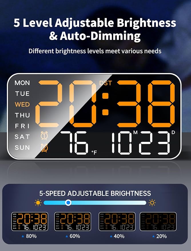 MASHI 8.4''Large Digital Wall Clock, Led Alarm Clock - Image 4