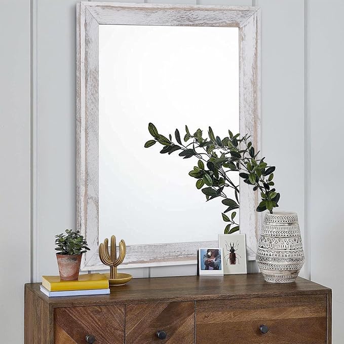 AAZZKANG Mirrors for Wall Rustic Wood Framed Hanging Mirror 28"x20" Decorative - Image 3