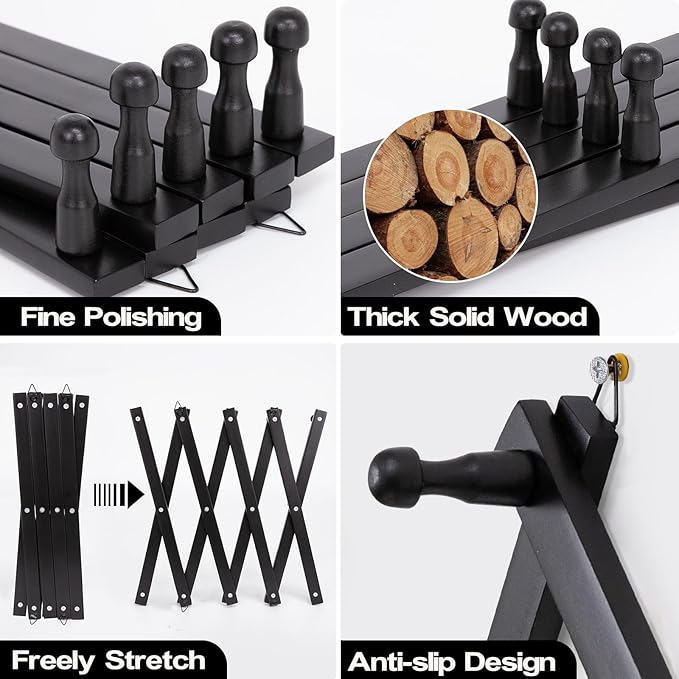 SCUNDA Wall Rack with 14 Hooks, Wooden Wall Expandable Coat Rack - Image 2