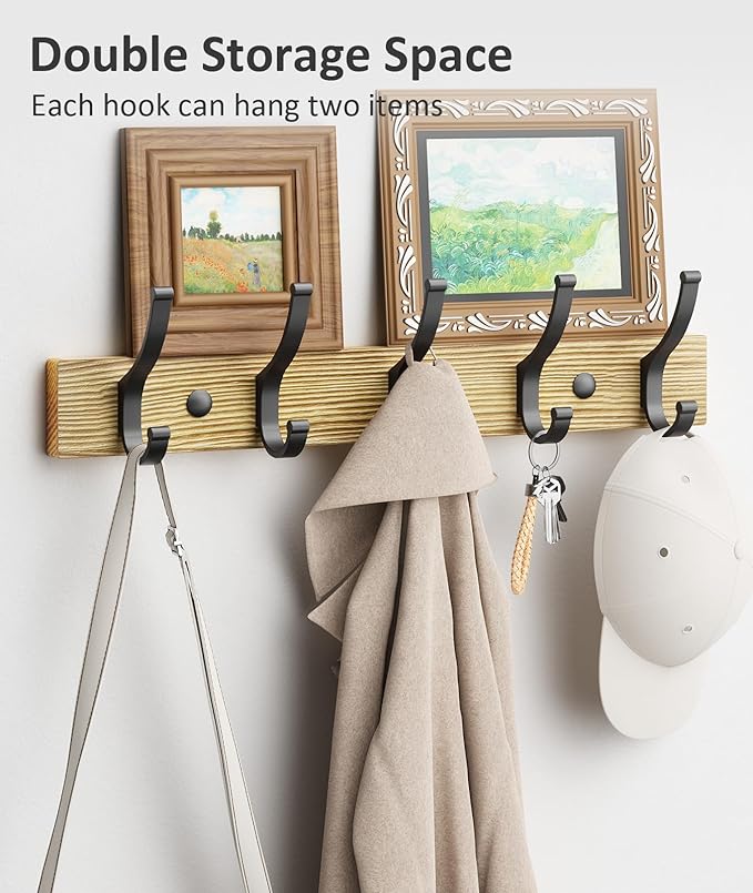 Optish Coat Rack Wall Mount, 16.5 Inches Wood Coat Hooks Wall Mount, Wall Coat - Image 3