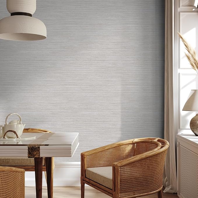 Tempaper Textured Pewter Grey Horizontal Faux Grasscloth Removable Peel and - Image 7