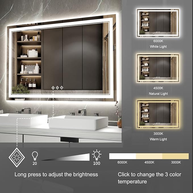 LED Bathroom Mirror, 48x32 Inch Gradient Front and Backlight Lighted Vanity - Image 5