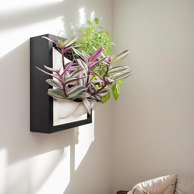 Wall Garden 4 Vertical Wall Planter, 4 Pots Wood Frame Self Watering Living - Image 6