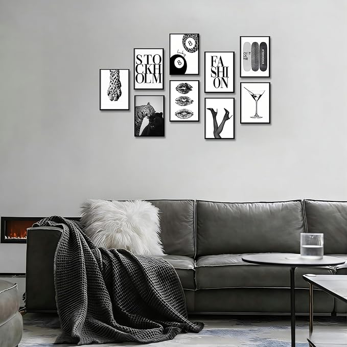 LOARTVE 9Pcs Black and White Fashion Wall Art Prints Trendy Leopard Stockholm - Image 6